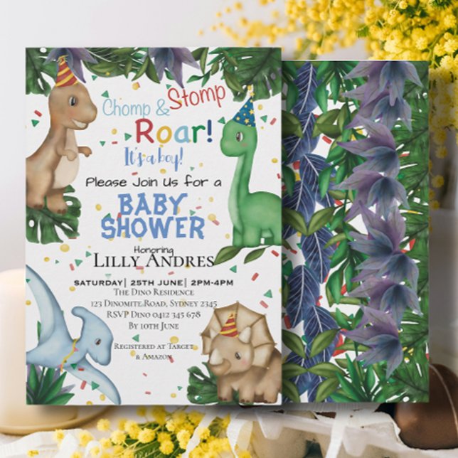 Dinosaurs Baby Shower Party | Stomp Chomp Roar! Inbjudningar (Skapare uppladdad)