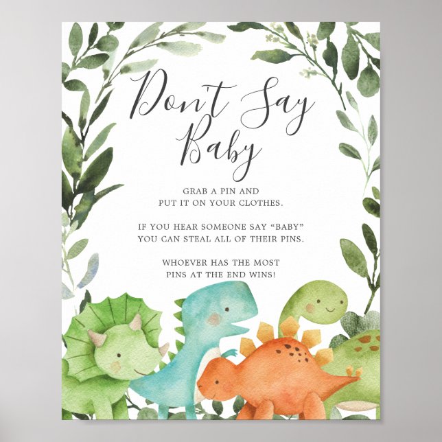 Dinosaurs Baby Shower Säg inte att Baby skriver un Poster (Framsidan)