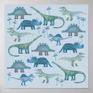 Dinosaurs Blue-Poster Poster