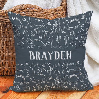 Dinosaurs Boy Name Dino Cute Jungle Dark Blue Kudde