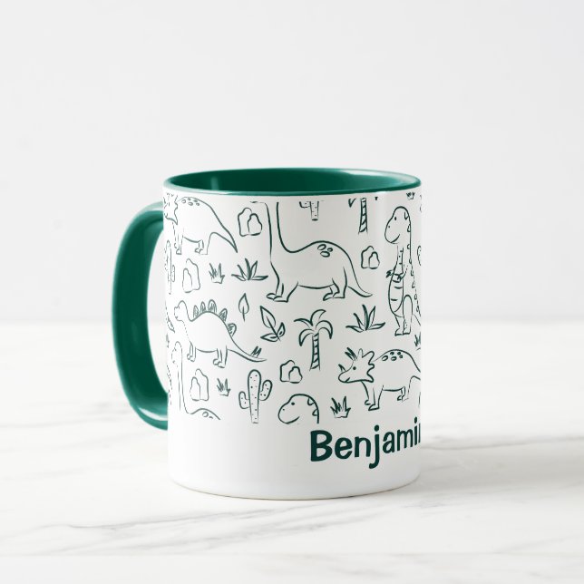 Dinosaurs Boy Name Dino Cute Jungle Green Mugg (Framsida vänster)