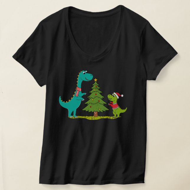 Dinosaurs Christmas Celebrating T Shirt (Laydown)