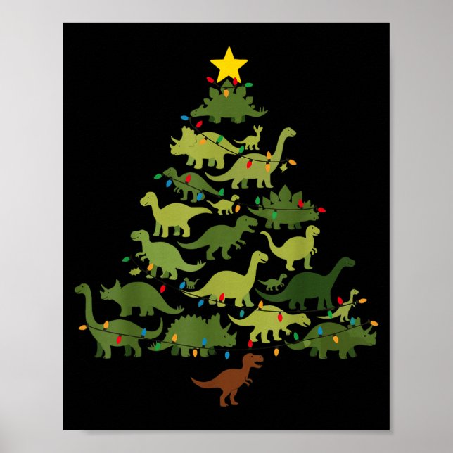 Dinosaurs Christmas Tree Merry Dinomas Funny Famil Poster (Framsidan)