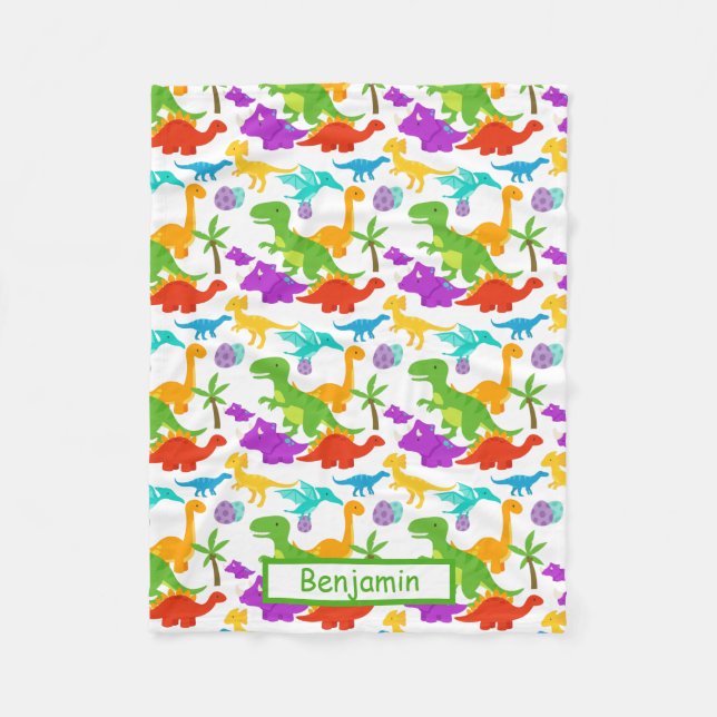 Dinosaurs Cute Grönt Lila Barn Graphic Fleecefilt (Framsidan)