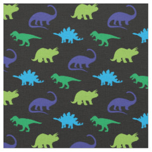 Dinosaurs Cute Silhouettes Blue och Grönt Kids Tyg