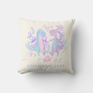 Dinosaurs Dancing Pastel Lila Blue Personlig Kudde