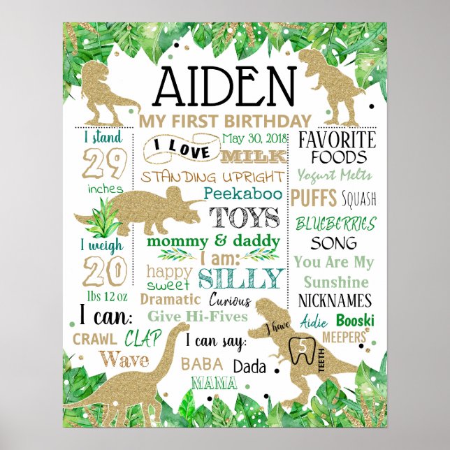 Dinosaurs Dino Birthday chalk board-skylt Poster (Framsidan)