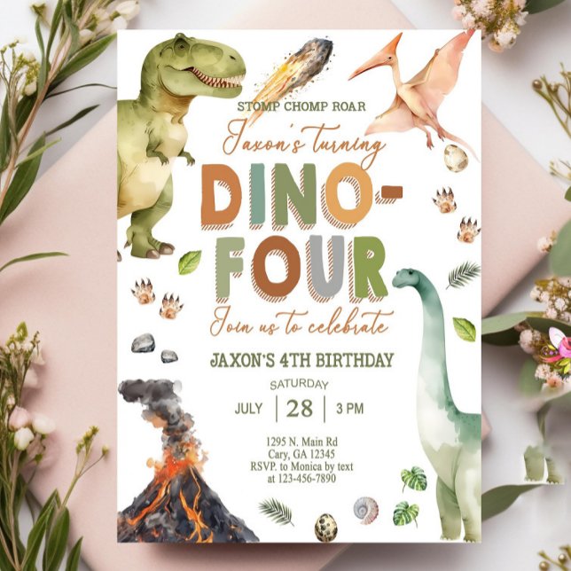 Dinosaurs DINO FOUR 4e födelsedagen inbjudan 4 (Skapare uppladdad)