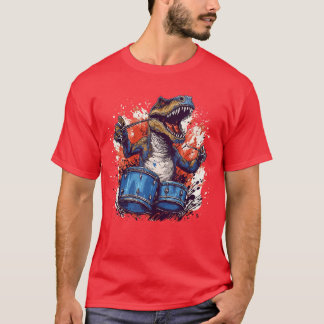 Dinosaurs Drums Music Playing Re Dino Drummer vint T Shirt