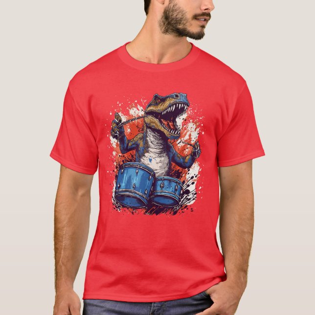 Dinosaurs Drums Music Playing Re Dino Drummer vint T Shirt (Framsida)