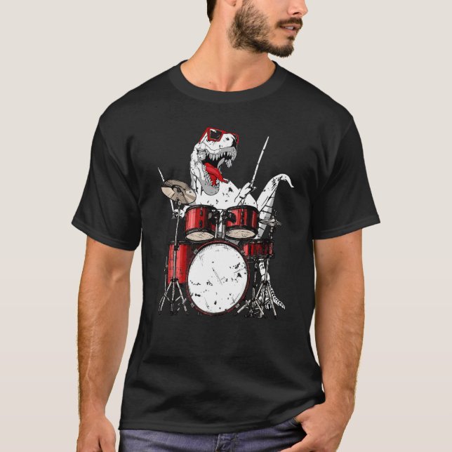 Dinosaurs Drums Music Spelar rex Drummer Dino Bo T Shirt (Framsida)