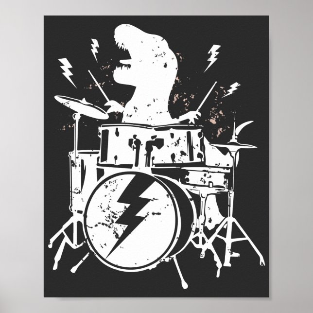Dinosaurs Drums Music Spelar T rex Poster (Framsidan)