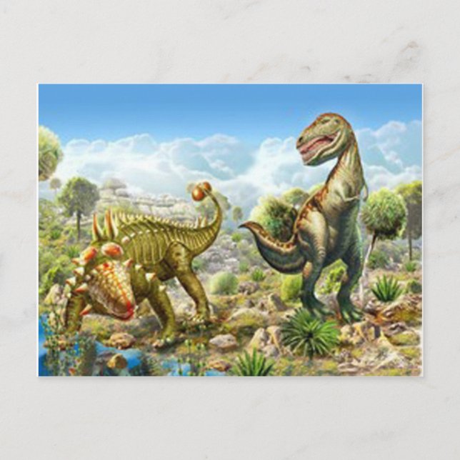 Dinosaurs Fighting Anklosaurus och Tyrannosaurus Vykort (Framsida)