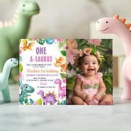 Dinosaurs Flicka 1:a födelsedag Fotoinbjudan Inbjudningar