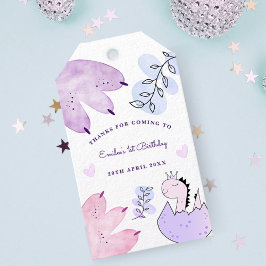 Dinosaurs Födelsedagsfest Rosa Lila Tack Presentetikett