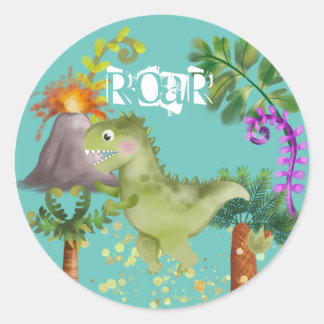 Dinosaurs Födelsedagsfest 🥳 Runt Klistermärke