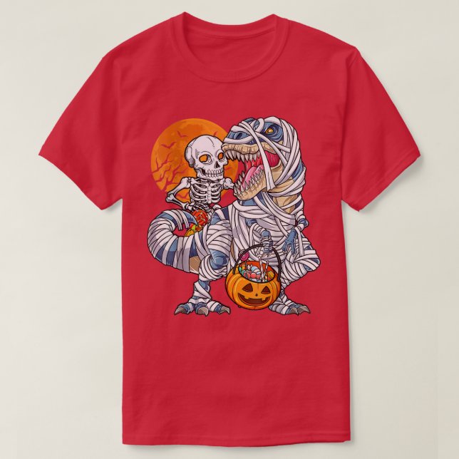 Dinosaurs for boys s Skeleton Riding Mummy Pumpkin T Shirt (Design framsida)