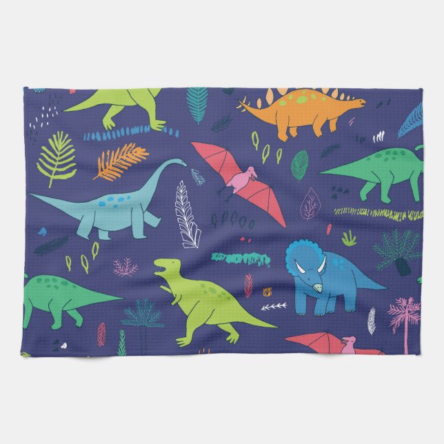 Dinosaurs Handflatan Tropiska Vintagen Mönster Kökshandduk (Horisontell)