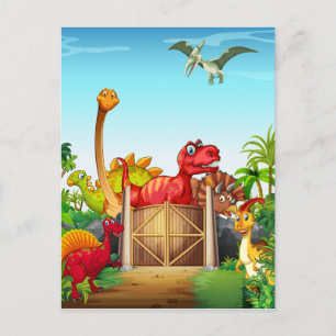 Dinosaurs i en dino parkerar vykort