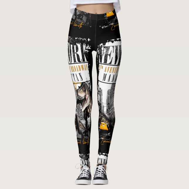 Dinosaurs in Manhattan NYC Leggings (Framsida)