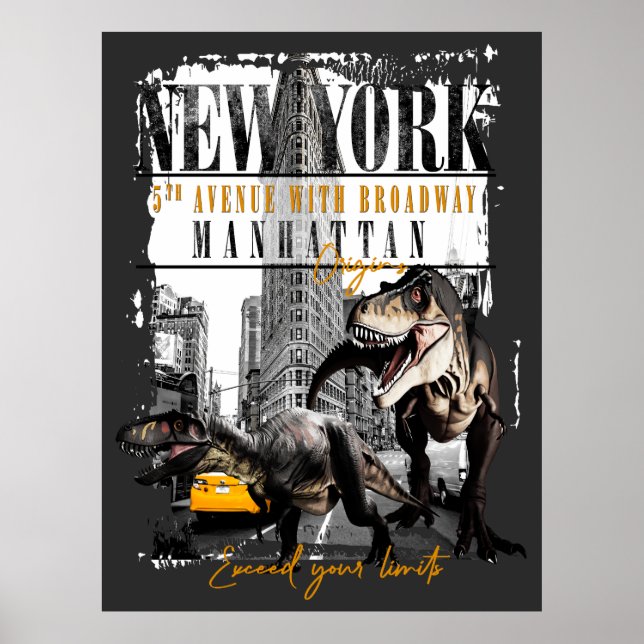 Dinosaurs in Manhattan NYC Poster (Framsidan)