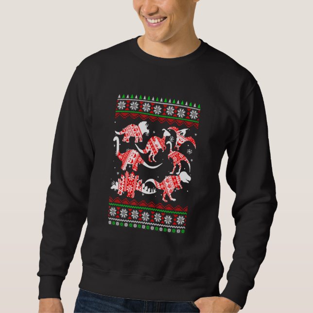 Dinosaurs jul T Rex Ugly jul Lång Ärmad Tröja (Framsida)