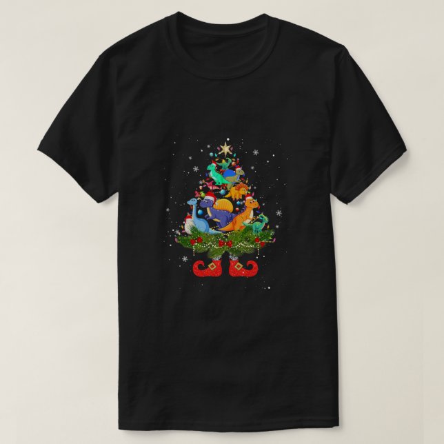Dinosaurs Julgran Ljus Cute Santa Hat Lov T Shirt (Design framsida)