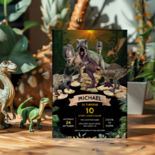 Dinosaurs Jurassic Födelsedagsfest Stomp Chomp Roa Inbjudningar