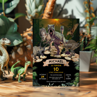 Dinosaurs Jurassic Födelsedagsfest Stomp Chomp Roa Inbjudningar