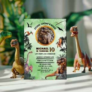 Dinosaurs Jurassic Födelsedagsfest Stomp Chomp Roa Inbjudningar