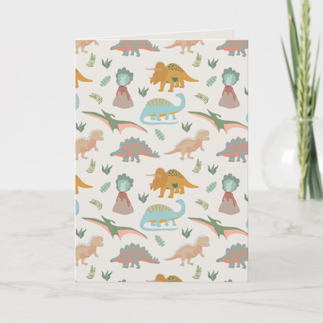 Dinosaurs Kids Hand Drawn Boho Dinosaur Pattern Kort (Framsida)