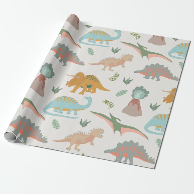 Dinosaurs Kids Hand Drawn Boho Dinosaur Pattern Presentpapper (Utrullad)
