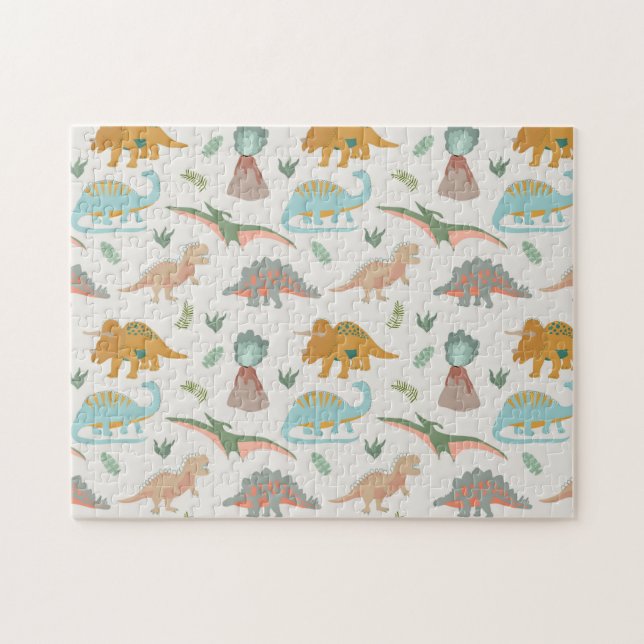 Dinosaurs Kids Hand Drawn Boho Dinosaur Pattern Pussel (Horisontell)