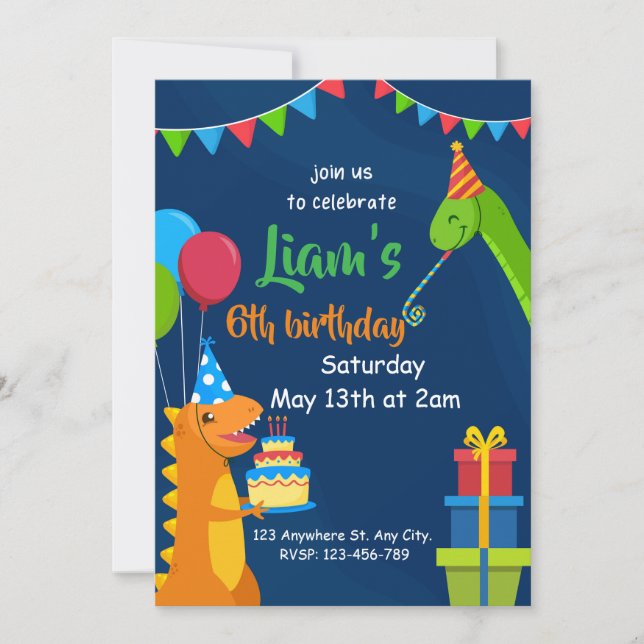 Dinosaurs Kids Personlig Birthday Inbjudningar (Framsida)