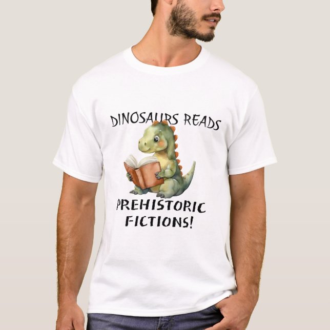 Dinosaurs läser förhistorisk fiktion t shirt (Framsida)