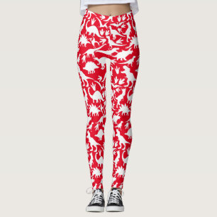 Dinosaurs mönster 01 w. Red BG Leggings