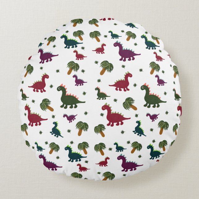Dinosaurs mönster rund kudde (Framsidan)