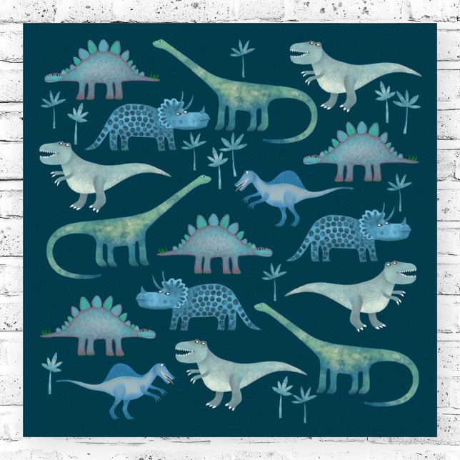 Dinosaurs Mörk grönt Poster (Fun green dinosaur poster)