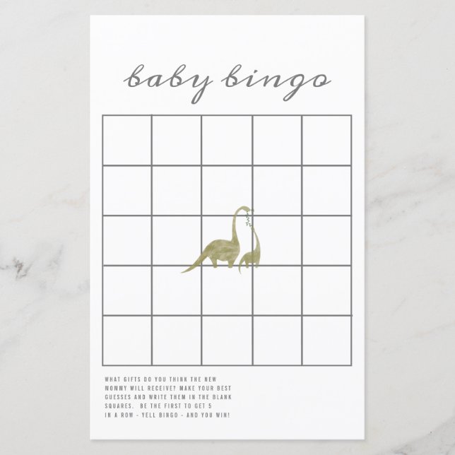 Dinosaurs Neutralt Baby Shower Bingo Game (Framsida)