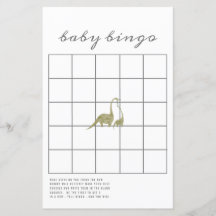 Dinosaurs Neutralt Baby Shower Bingo Game