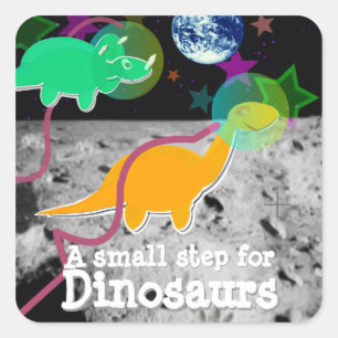 Dinosaurs på måneklistermärkearna fyrkantigt klistermärke