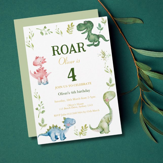 Dinosaurs Roar fjärde födelsedagsfesten Inbjudningar (Skapare uppladdad)
