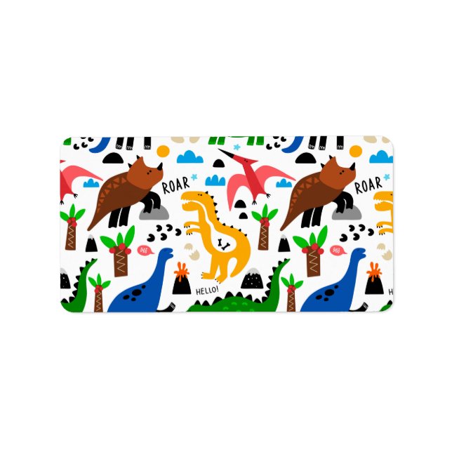 Dinosaurs sömlös mönster adressetikett (Framsidan)