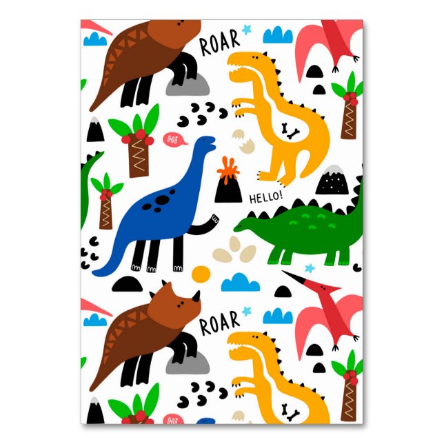 Dinosaurs sömlös mönster bordsnummer (Framsidan)