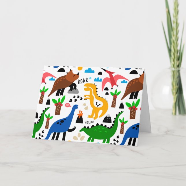 Dinosaurs sömlös mönster helgkort (Framsida)