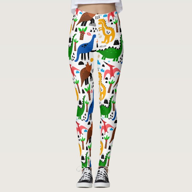 Dinosaurs sömlös mönster leggings (Framsida)