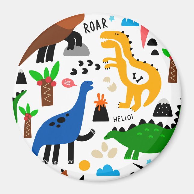 Dinosaurs sömlös mönster magnet (Framsidan)