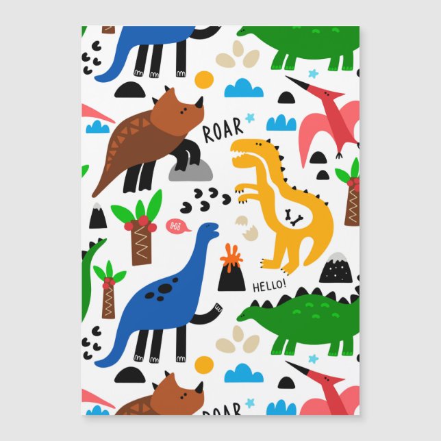 Dinosaurs sömlös mönster magnetisk inbjudningskort (Framsida)