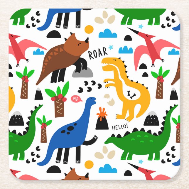 Dinosaurs sömlös mönster underlägg papper kvadrat (Framsidan)