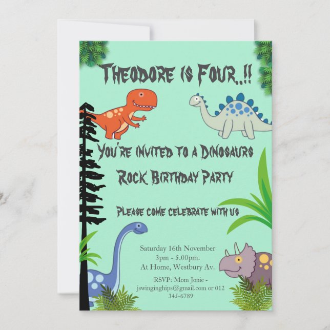 Dinosaurs Sten Födelsedagsfest Inbjudningar (Framsida)